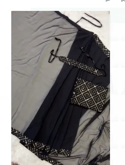 1 Min Saree Ready to Wear Black Chiffon Zari Sari