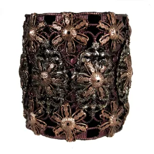 #1048b Gold/Copper Tone Filigree Embellished Black Leather Cuff Bracelet