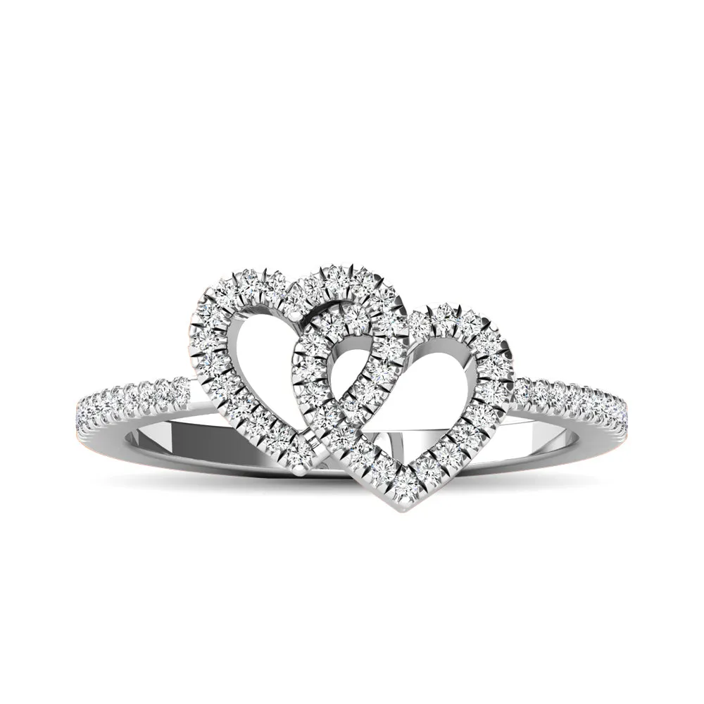 10K White Gold 1/5 Ctw Diamond Double Heart Ring