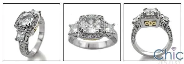 1.25 Cushion Cut Cubic Zirconia Halo Two Tone Gold Anniversary Ring