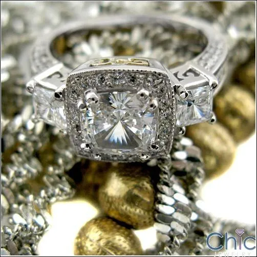 1.25 Cushion Cut Cubic Zirconia Halo Two Tone Gold Anniversary Ring
