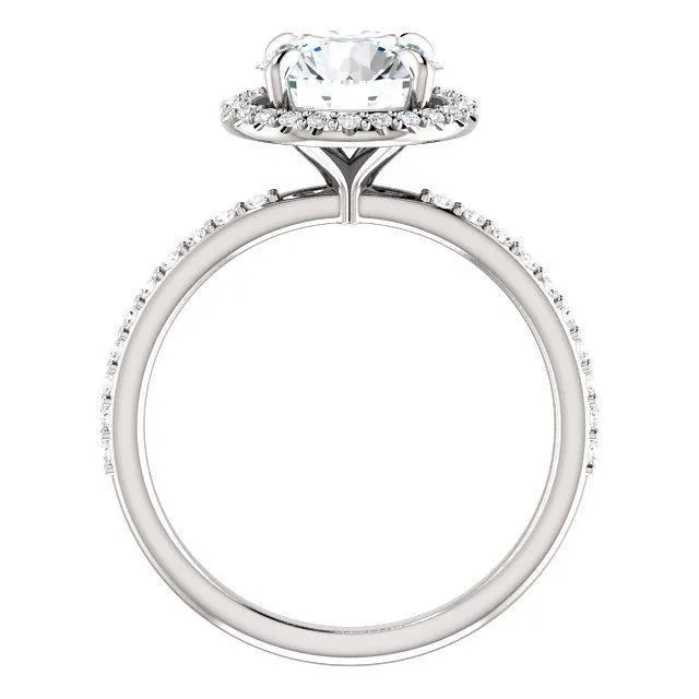 12mm or 6 Cts. DEW Round Moissanite Center Stone Diamond Accent Ice Halo .950 Platinum Ring