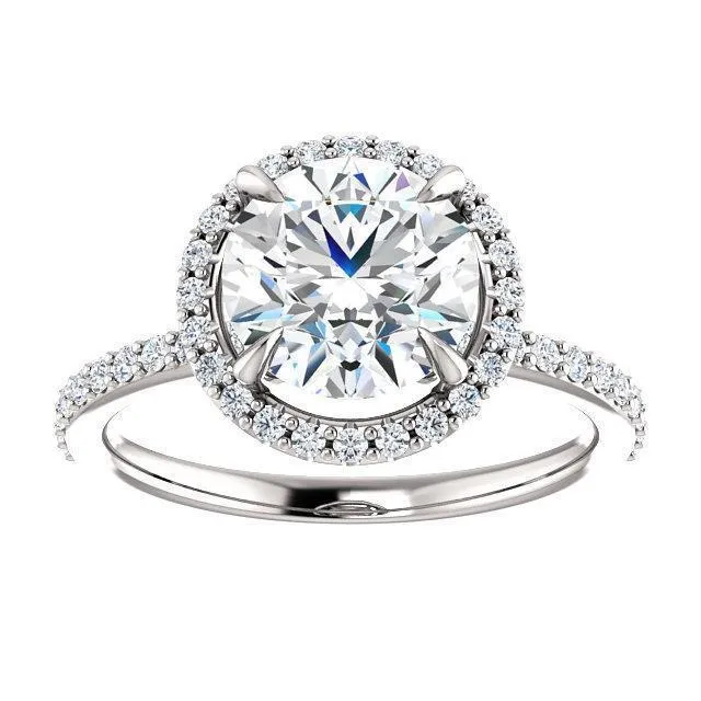 12mm or 6 Cts. DEW Round Moissanite Center Stone Diamond Accent Ice Halo .950 Platinum Ring