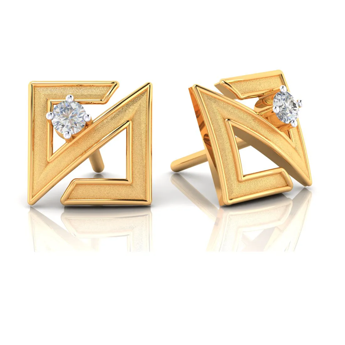 14k Abstract Designed Gold Earrings With American Diamonds
