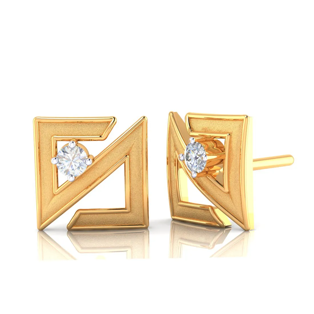 14k Abstract Designed Gold Earrings With American Diamonds