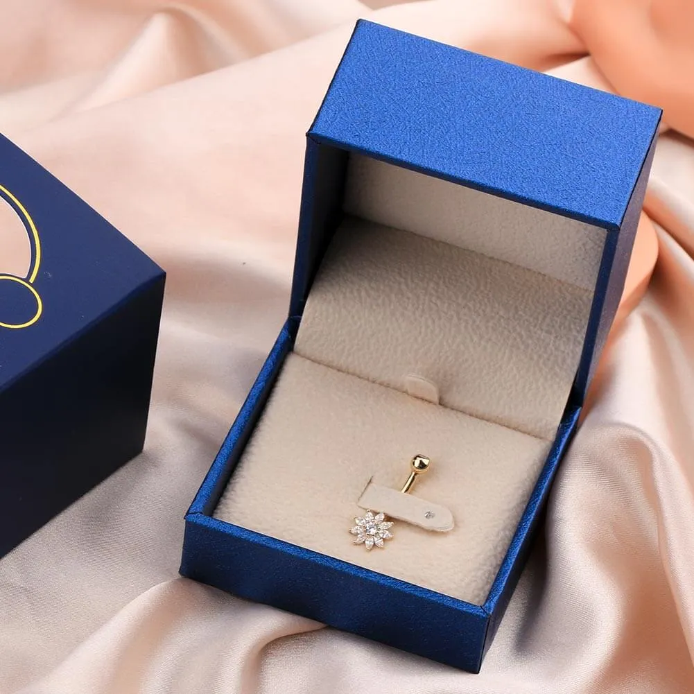 14K Gold Clear CZ Flower Belly Ring 14G Belly Button Ring