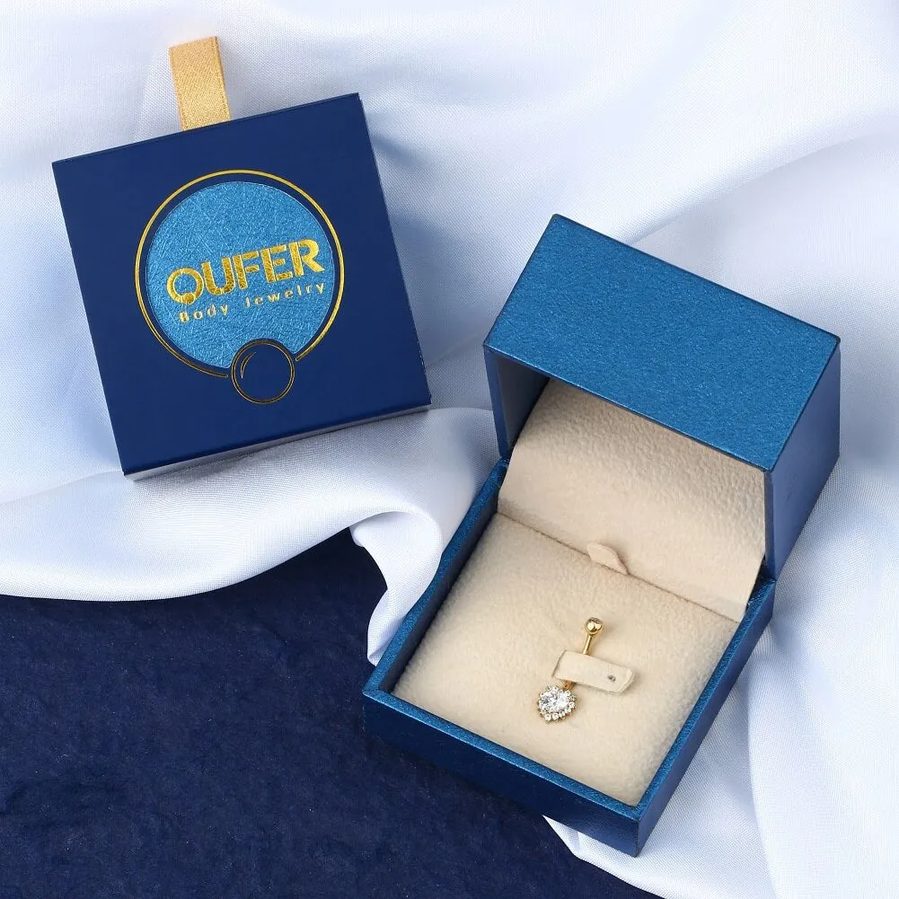 14K Gold Clear CZ Heart Belly Ring 14G Belly Button Ring