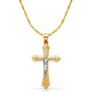 14K Gold Crucifix Cross Pendant with 1.2mm Singapore Chain