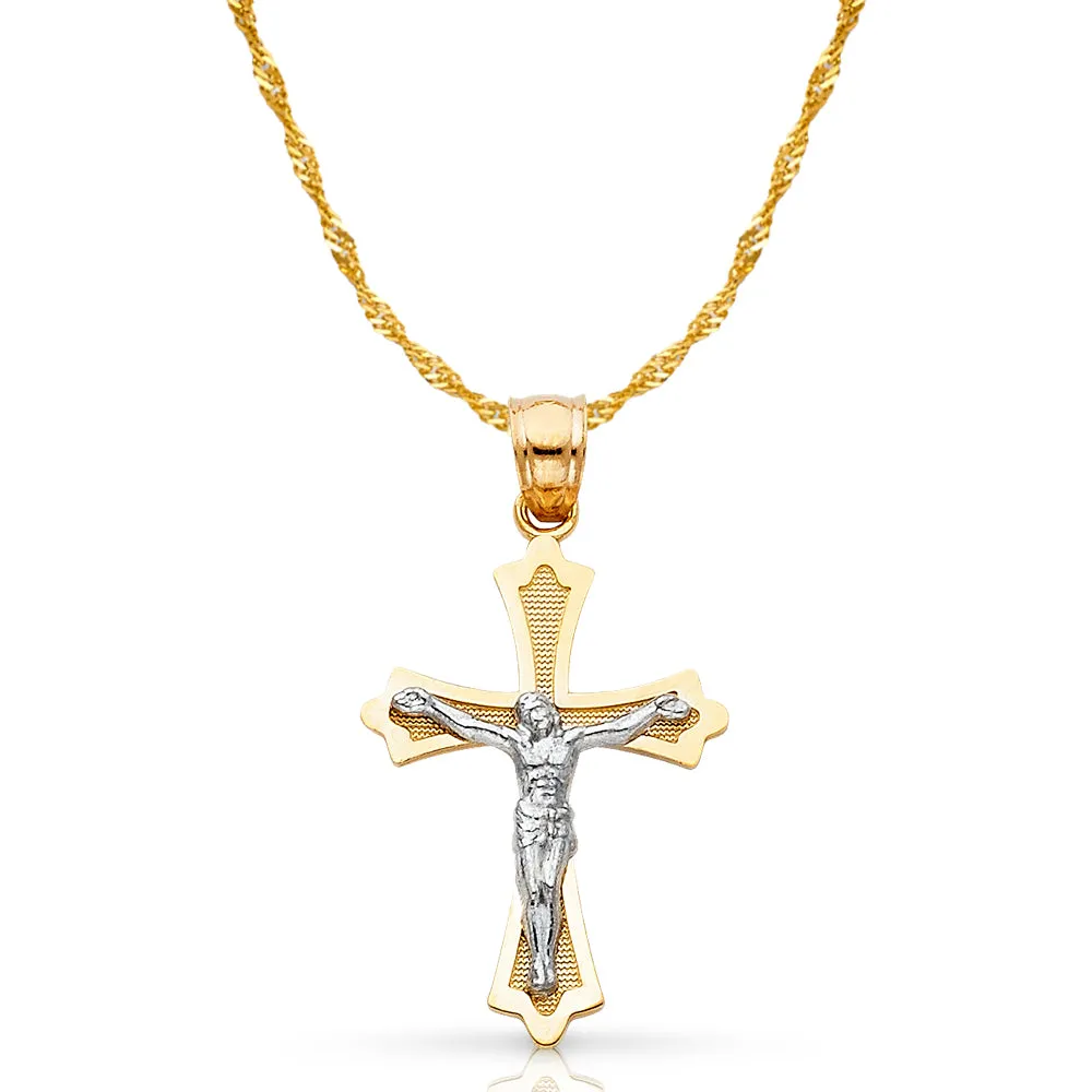 14K Gold Crucifix Cross Pendant with 1.2mm Singapore Chain