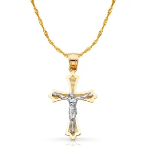 14K Gold Crucifix Cross Pendant with 1.2mm Singapore Chain
