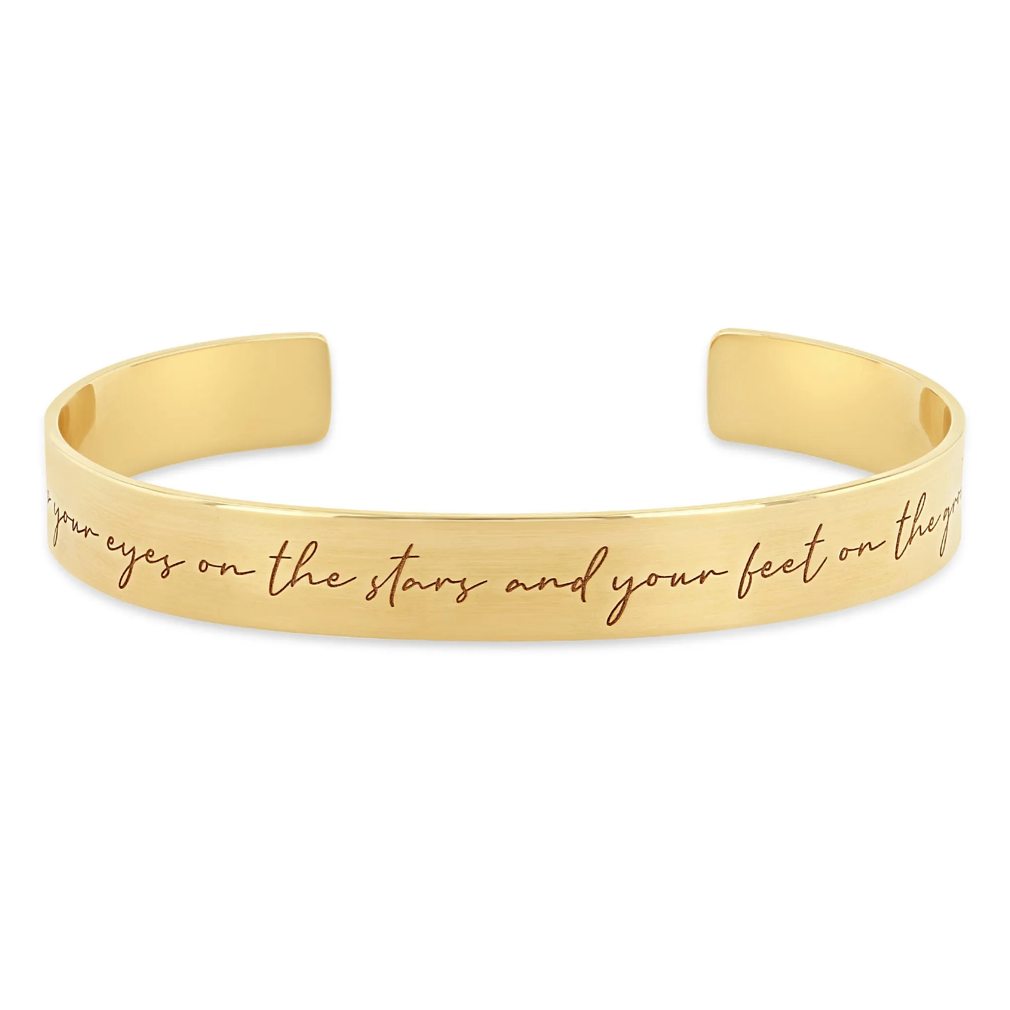14k keep your eyes on the stars and your feet on the ground Mantra Wide Cuff Bracelet