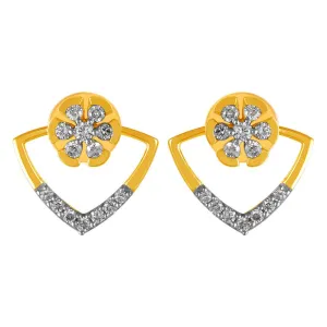 14KT (585) Yellow Gold & Diamond Floral Design Stud Earrings