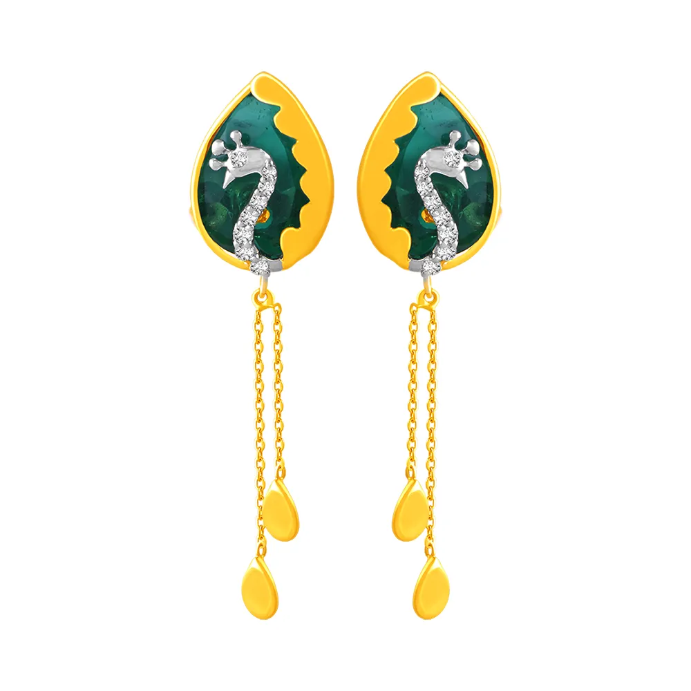 14KT (585) Yellow Gold & Diamond Tear Drop Earrings