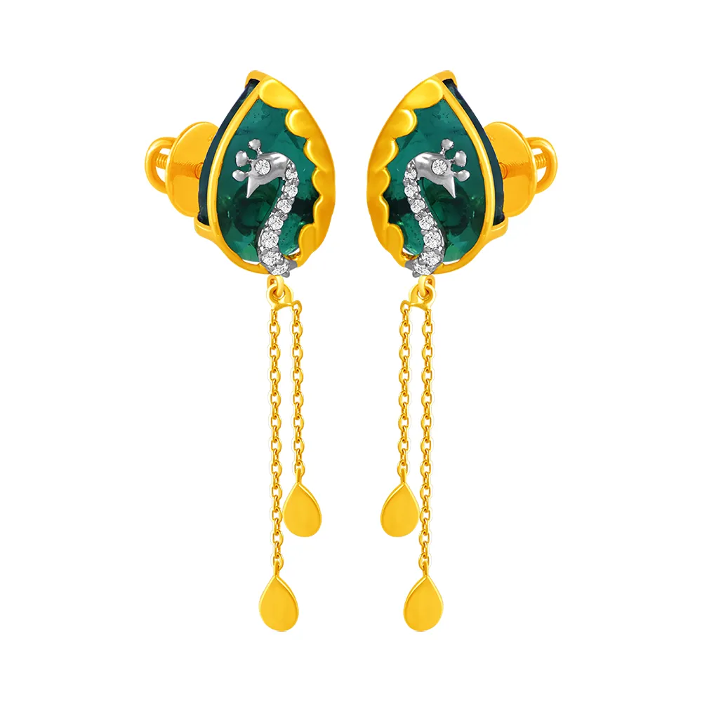 14KT (585) Yellow Gold & Diamond Tear Drop Earrings