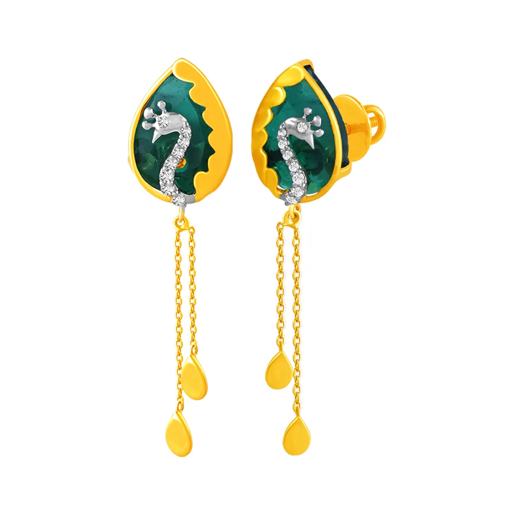 14KT (585) Yellow Gold & Diamond Tear Drop Earrings