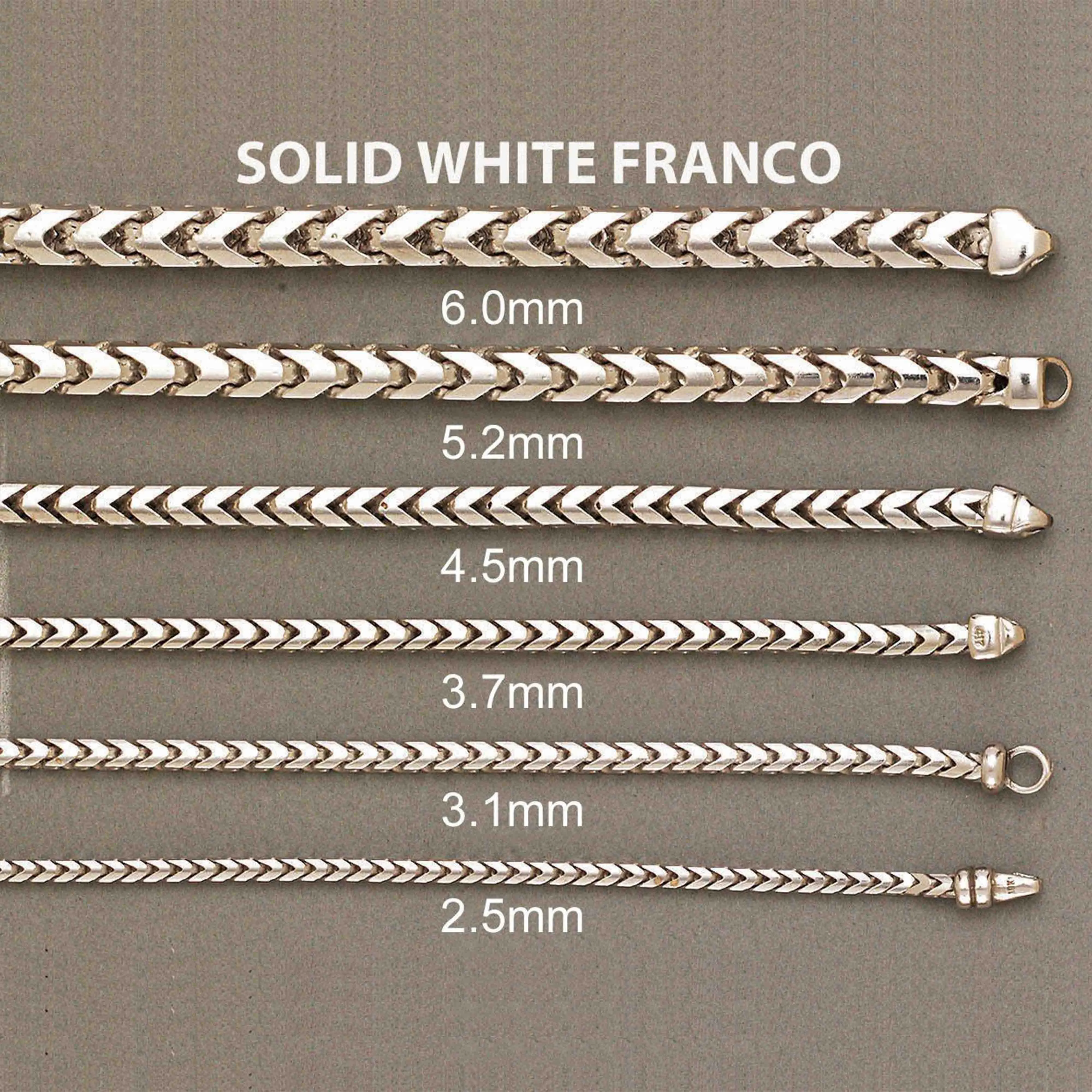 1.8mm- 3.9mm - Diamond Cut Franco Bracelet Solid White Gold