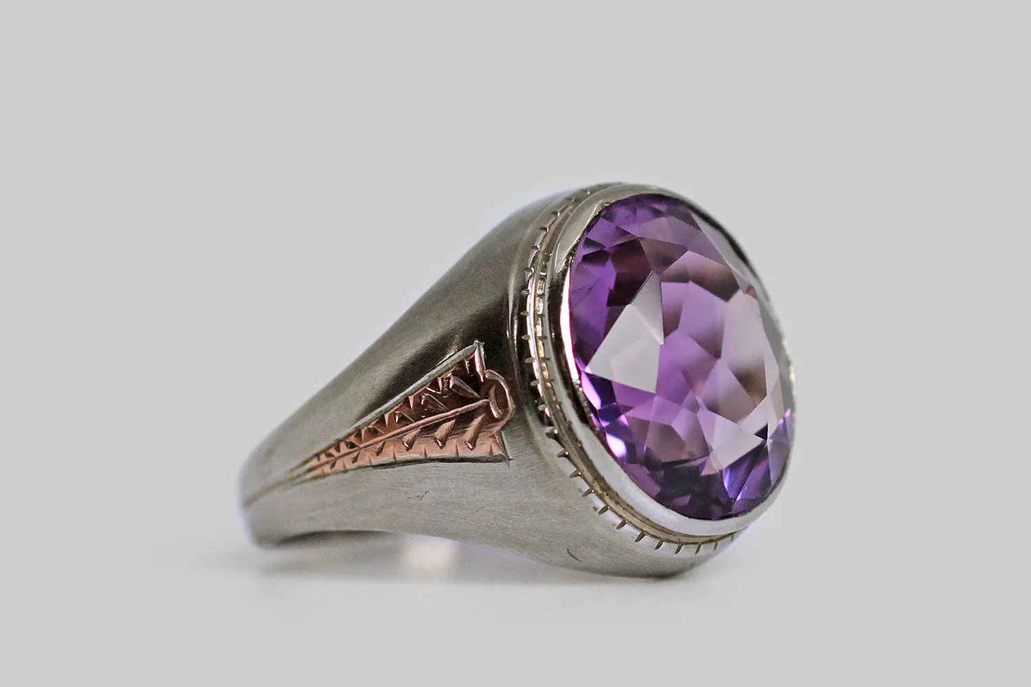 1940s Amethyst Spearheads Ring in Two Tone 10k Gold