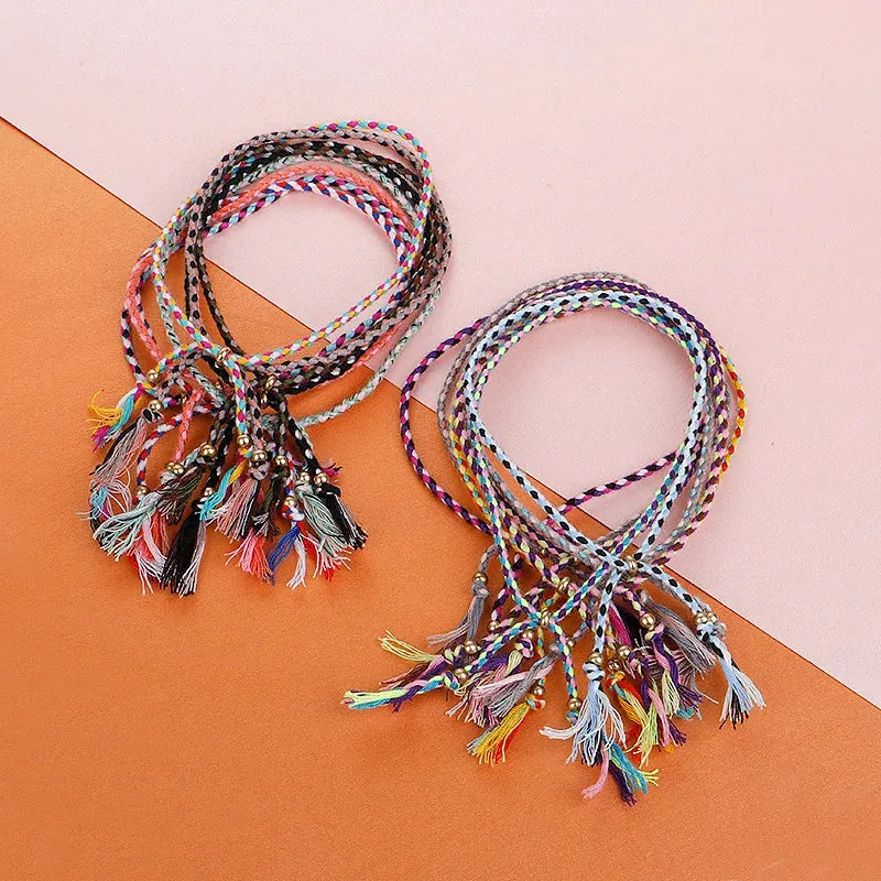 1pcs Women Men Handmade Tassel Knots Thread Rope Bracelet Ethnic Jewelry for Meetvii Lucky Tibetan String Bracelets & Bangles