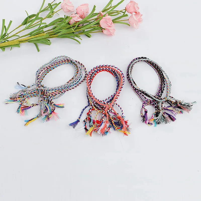 1pcs Women Men Handmade Tassel Knots Thread Rope Bracelet Ethnic Jewelry for Meetvii Lucky Tibetan String Bracelets & Bangles