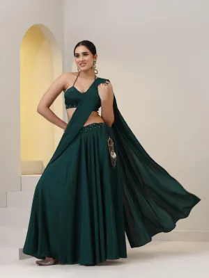 2 pc SET - Heathify Crepe Sharara Saree with Beads on Blouse Fabric and Waist Band
