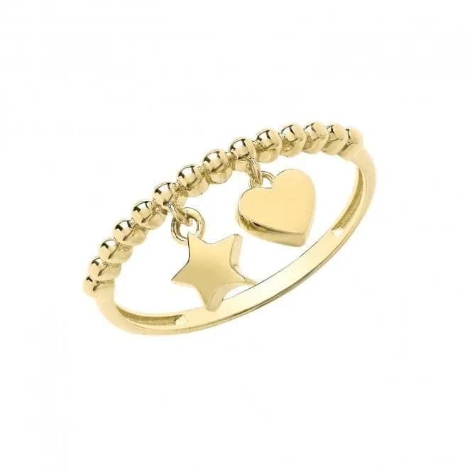 9ct Yellow Gold Bobble Ring With Heart And Star Charms RN962