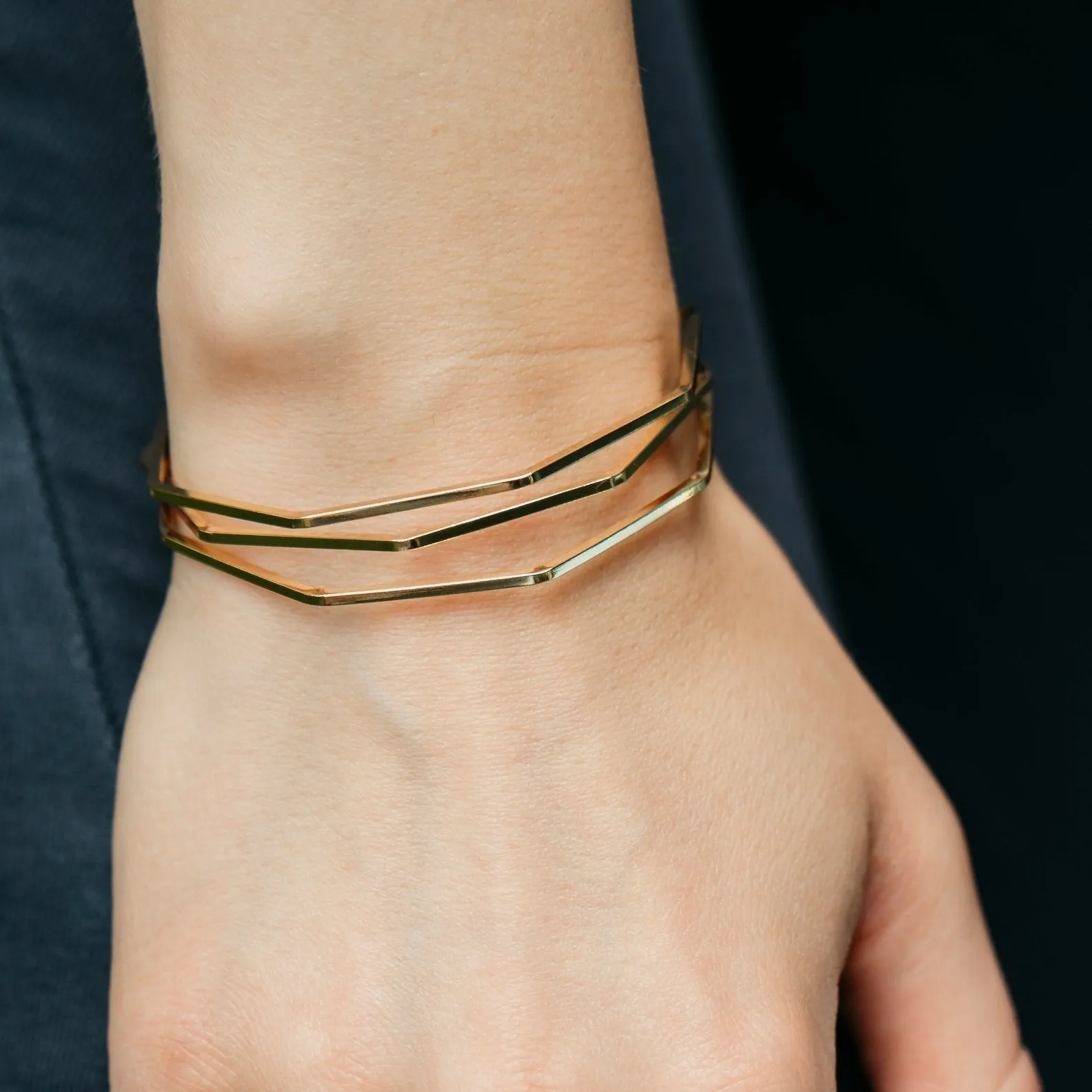 Adjustable Three Layer Silver Twist Angle Geometric Open Cuff Bangle Bracelet
