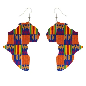 African Continent shaped Earrings Kente