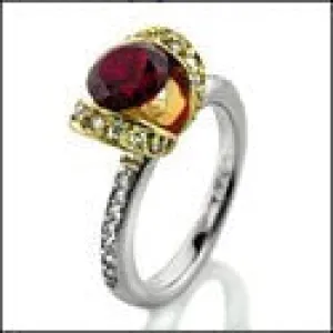 Anniversary Ruby Two Tone Channel Cubic Zirconia Cz Ring