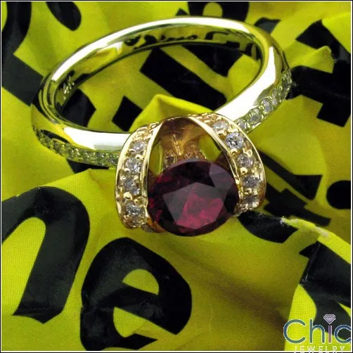 Anniversary Ruby Two Tone Channel Cubic Zirconia Cz Ring
