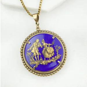 Antique Button "Courting Couple" Pendant and Necklace