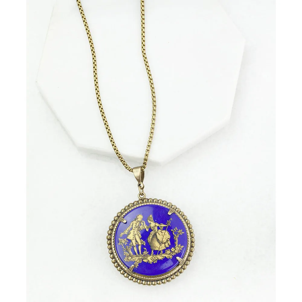 Antique Button "Courting Couple" Pendant and Necklace