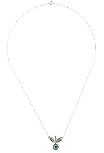 Antique Diamond Set Black Pearl Drop Lavalier Necklace in 14 Karat White Gold