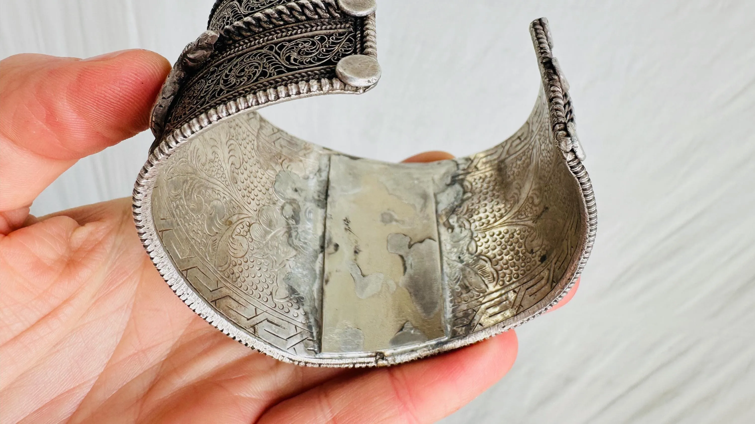 Antique Tibetan Turquoise Cuff Bracelet. Dragons and Filigree. Beautiful Piece!