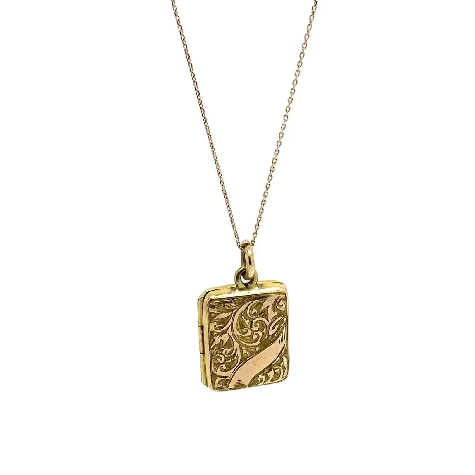 Antique Victorian 9ct Yellow Gold Rectangular Locket Necklace