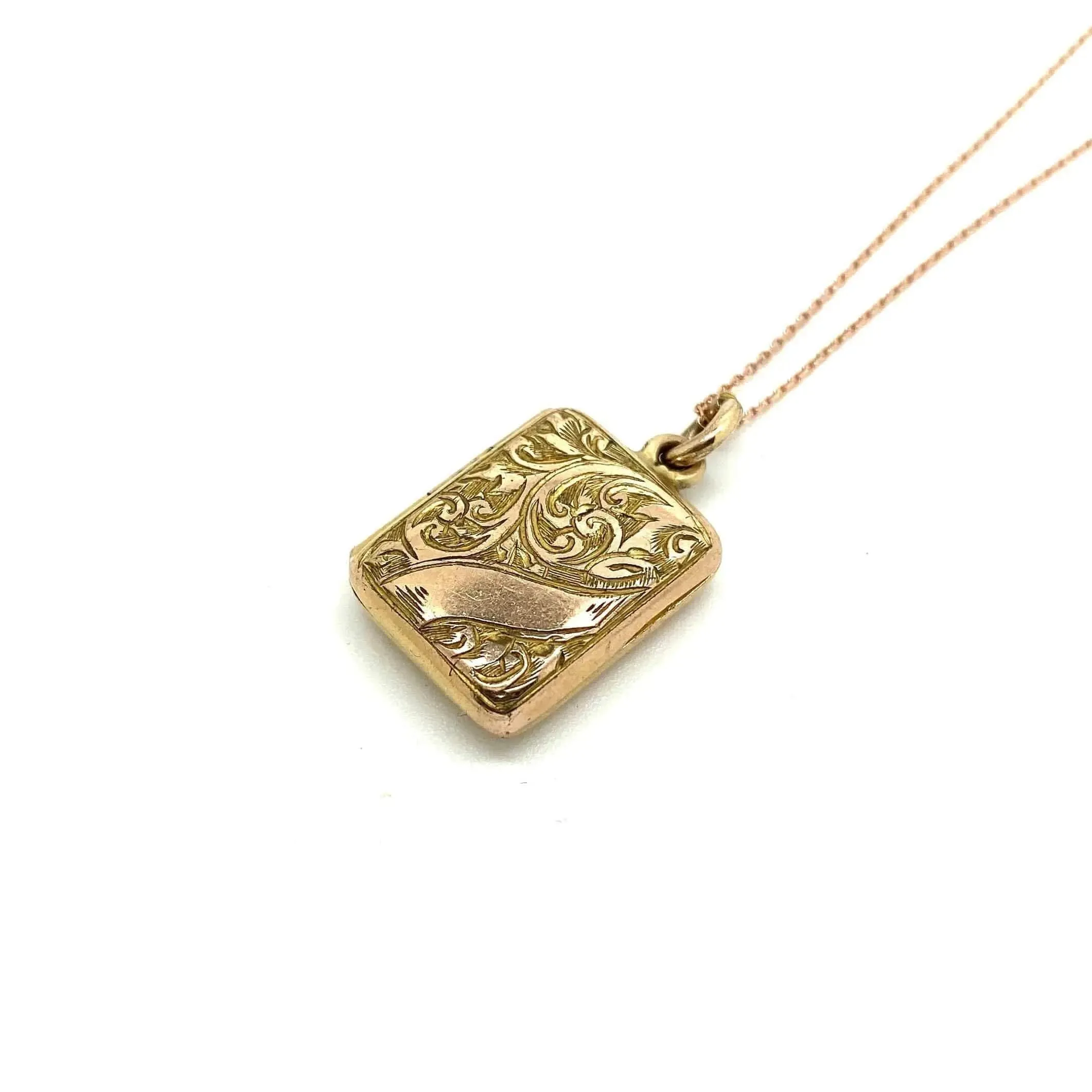 Antique Victorian 9ct Yellow Gold Rectangular Locket Necklace