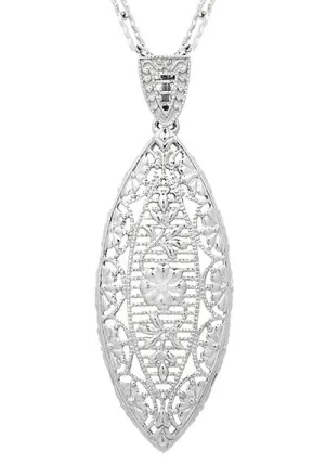 Art Deco Dangling Leaf Diamond Filigree Necklace in Sterling Silver