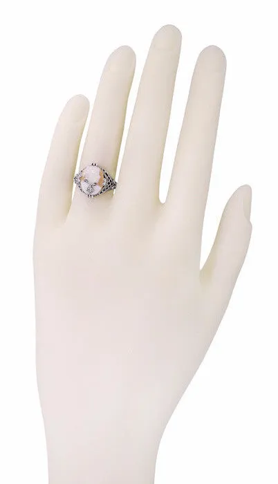 Art Deco Filigree Carnelian Shell Cameo Ring with Diamond  in Sterling Silver