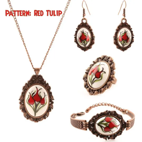 Artisan Made Floral Jewelry Set - Ceramic Bracelets for Women and Girls