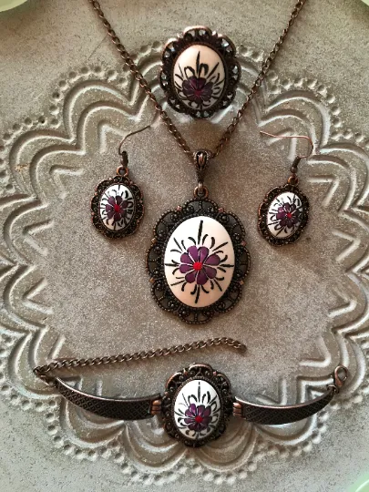 Artisan Made Floral Jewelry Set - Ceramic Bracelets for Women and Girls