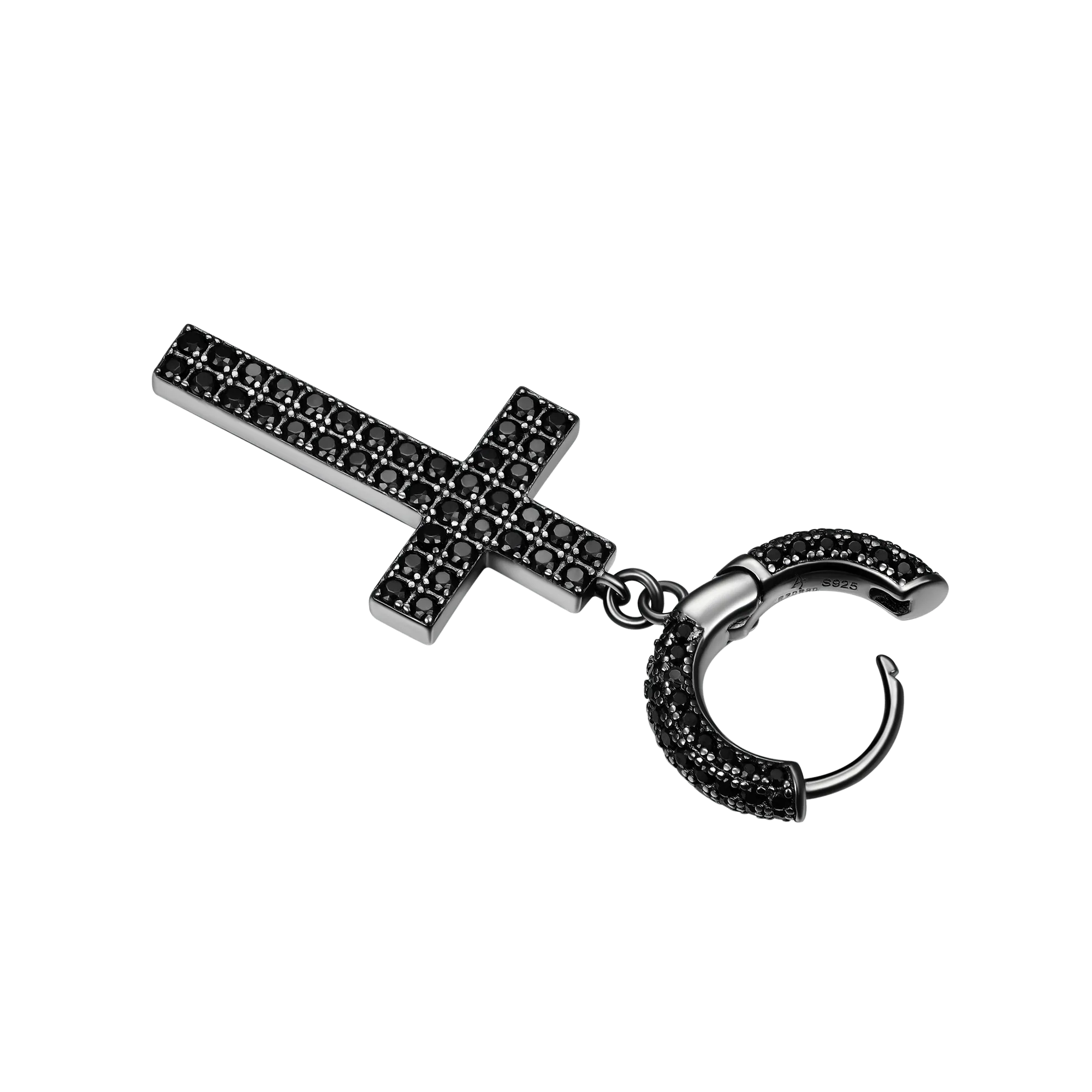 Asymmetric Cross And Iced Hoop Black Earrings