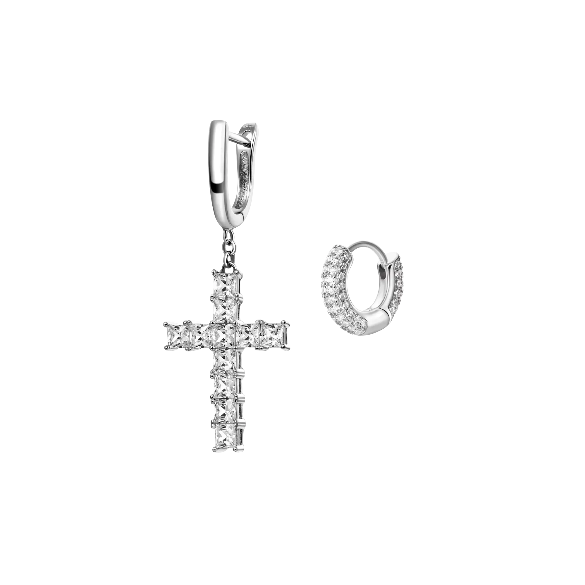 Asymmetric Cross Iced Earring Set