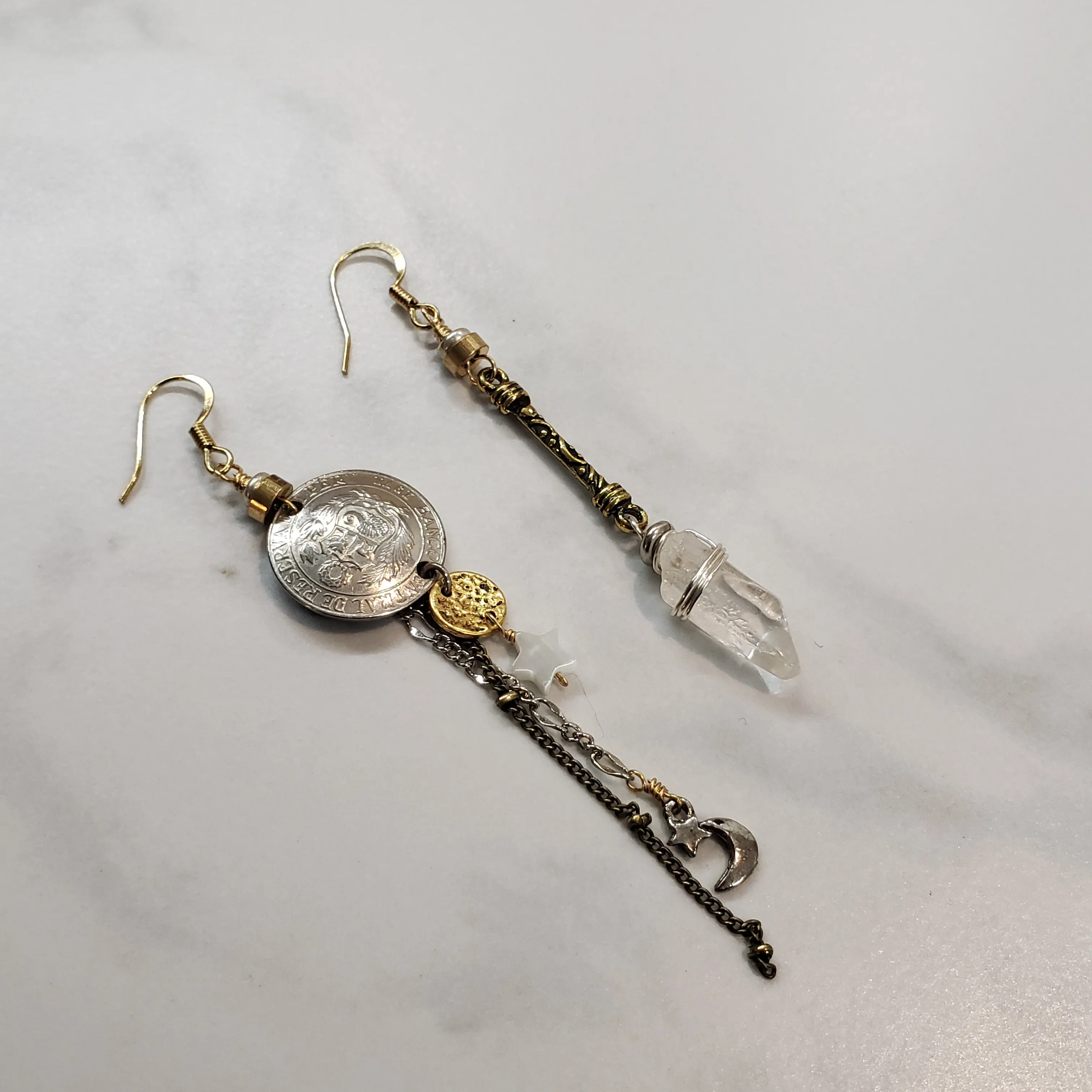 Asymmetric Crystal Quartz Charm Drop Earrings