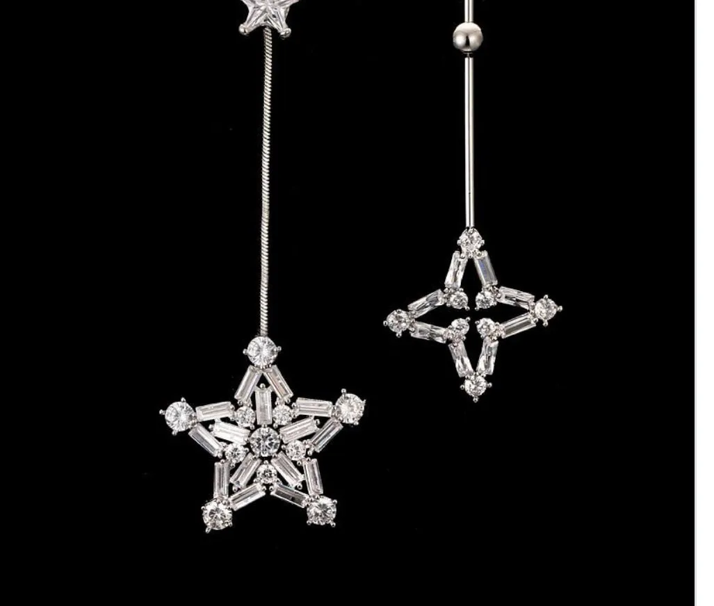 Asymmetric Five-pointed Star Drop Long Earrings