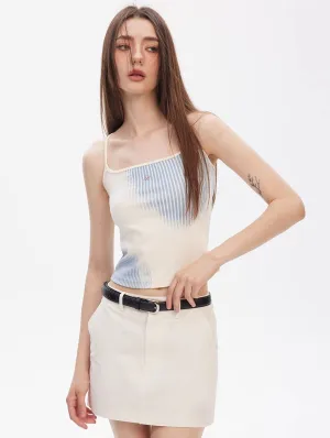 Asymmetrical Striped Patchwork Tank  Blue Mist