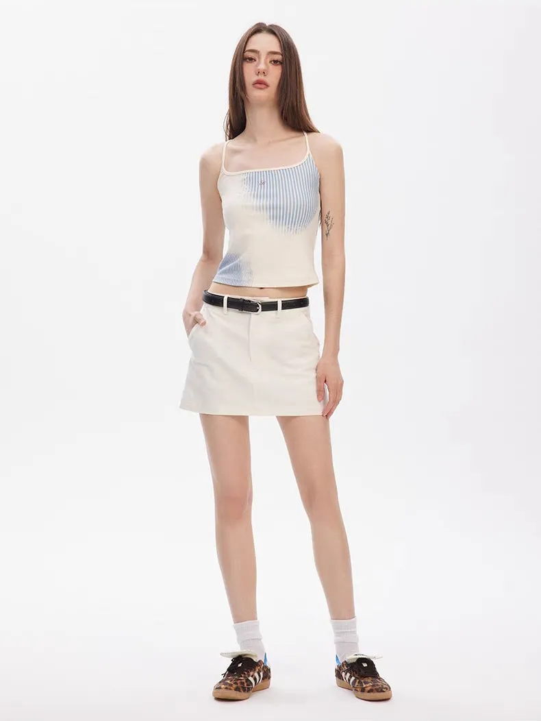 Asymmetrical Striped Patchwork Tank  Blue Mist
