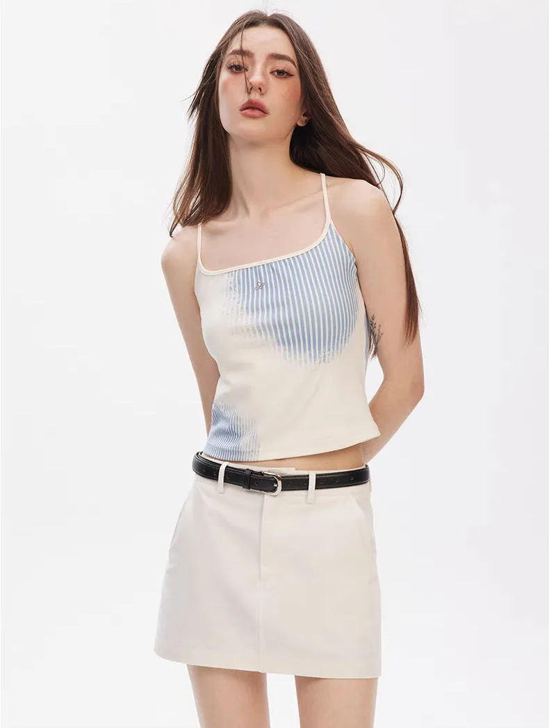 Asymmetrical Striped Patchwork Tank  Blue Mist