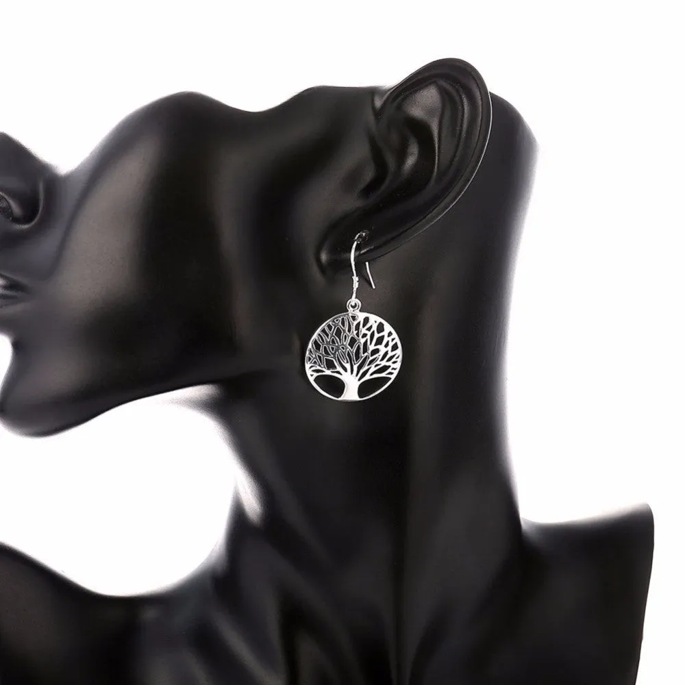 Best Silver Tree Of Life jewelry set necklace earring 18inch totem gift wife girl friend women wedding Valentines