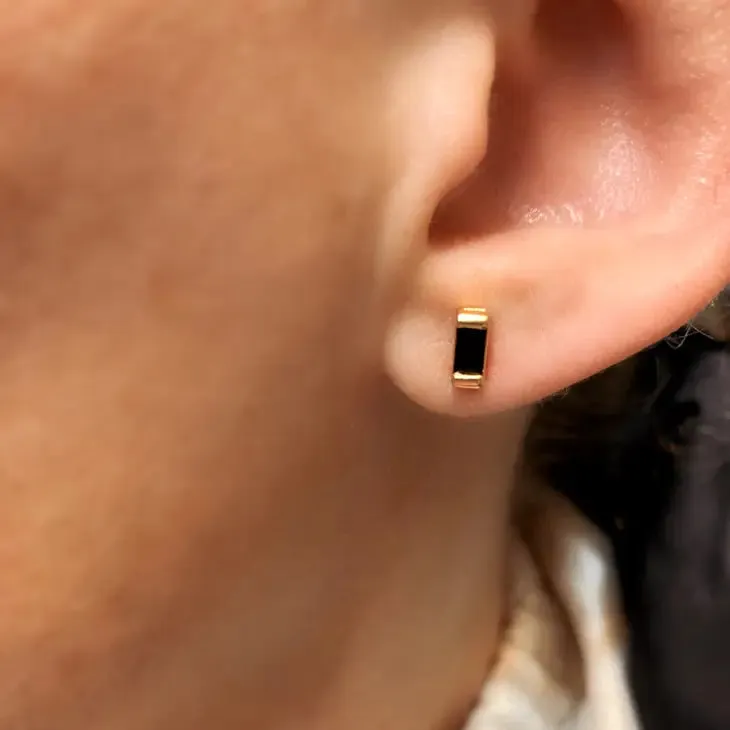 Black Cubic Zirconi Baguette Stud Earrings in Gold Filled