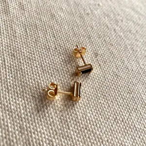 Black Cubic Zirconi Baguette Stud Earrings in Gold Filled