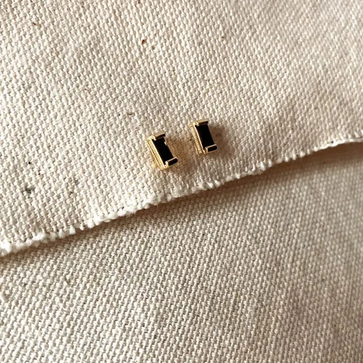 Black Cubic Zirconi Baguette Stud Earrings in Gold Filled